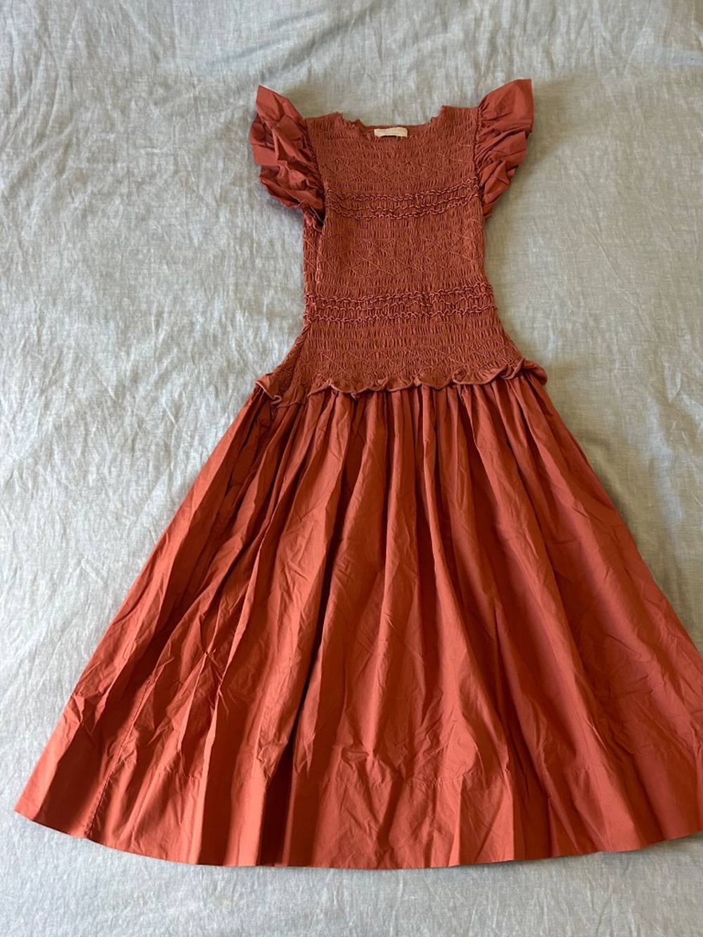 Ulla Johnson Madeline Smocked Flutter Sleeve Cotton Poplin & Jersey Midi Dress - Picture 4 of 15
